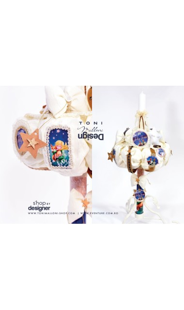 Lumanare de botez baieti cu micul print sau Le petit prince, 65x4cm, Micul Print 4